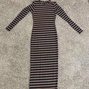 Nasty Gal Ribbed Stripe Print Long Sleeve Maxi Dress size 2
